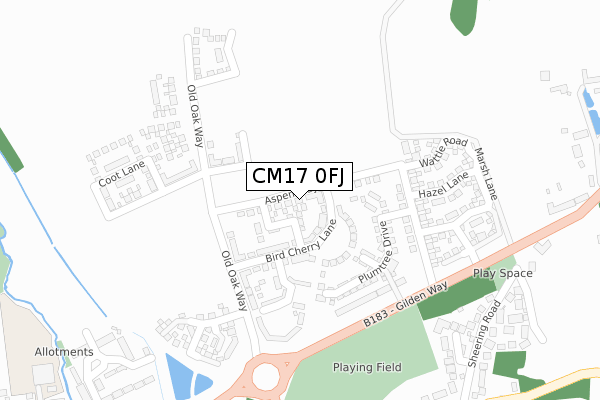 CM17 0FJ map - large scale - OS Open Zoomstack (Ordnance Survey)