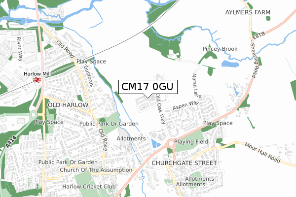 CM17 0GU map - small scale - OS Open Zoomstack (Ordnance Survey)