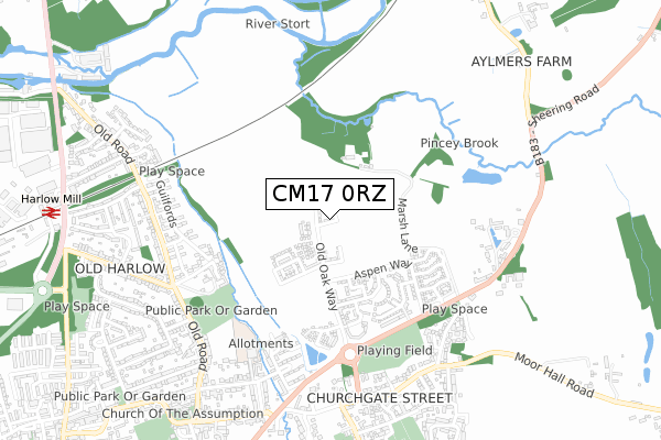 CM17 0RZ map - small scale - OS Open Zoomstack (Ordnance Survey)