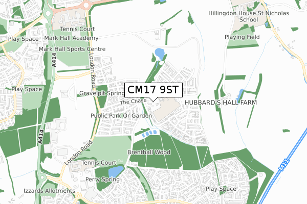 CM17 9ST map - small scale - OS Open Zoomstack (Ordnance Survey)