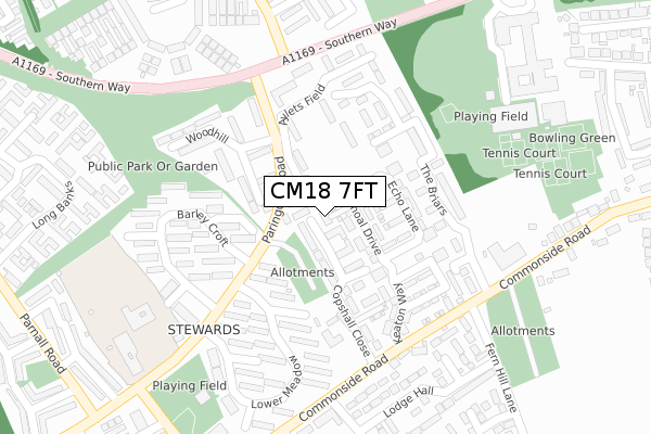 CM18 7FT map - large scale - OS Open Zoomstack (Ordnance Survey)