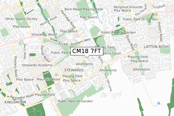 CM18 7FT map - small scale - OS Open Zoomstack (Ordnance Survey)