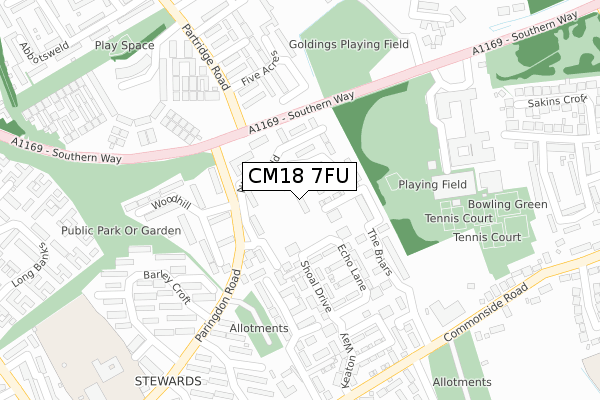 CM18 7FU map - large scale - OS Open Zoomstack (Ordnance Survey)