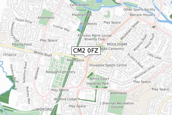 CM2 0FZ map - small scale - OS Open Zoomstack (Ordnance Survey)