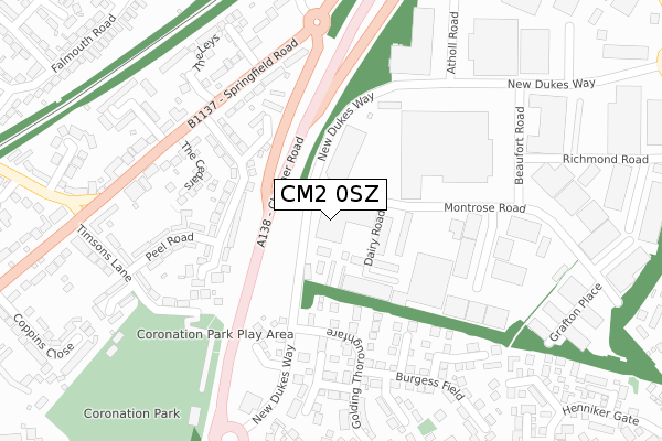 CM2 0SZ map - large scale - OS Open Zoomstack (Ordnance Survey)