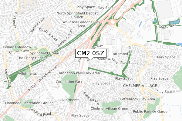 CM2 0SZ map - small scale - OS Open Zoomstack (Ordnance Survey)