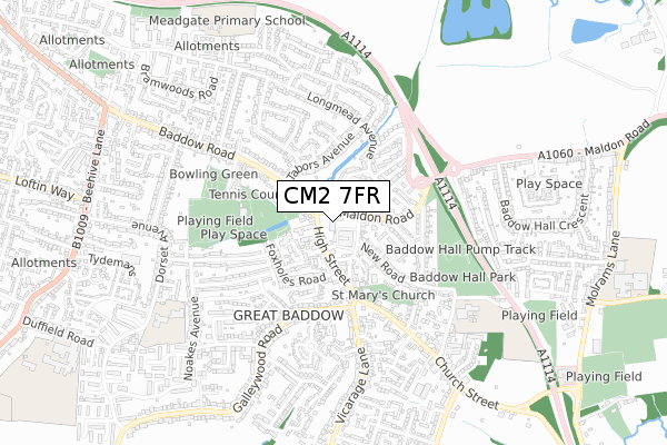 CM2 7FR map - small scale - OS Open Zoomstack (Ordnance Survey)