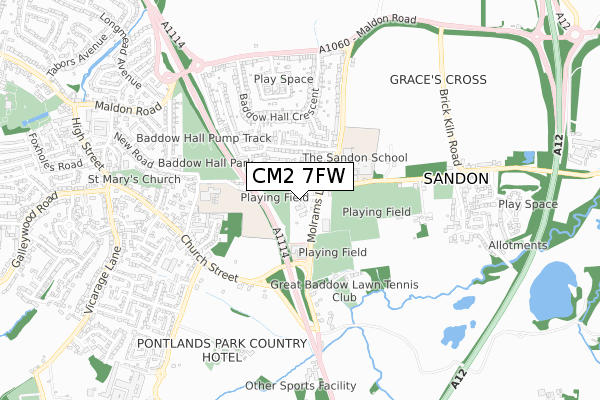 CM2 7FW map - small scale - OS Open Zoomstack (Ordnance Survey)