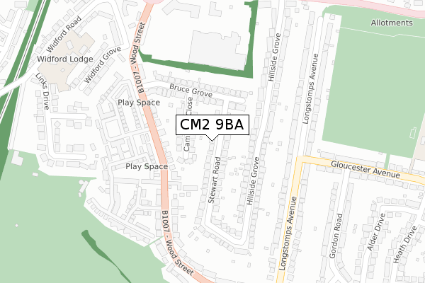 CM2 9BA map - large scale - OS Open Zoomstack (Ordnance Survey)