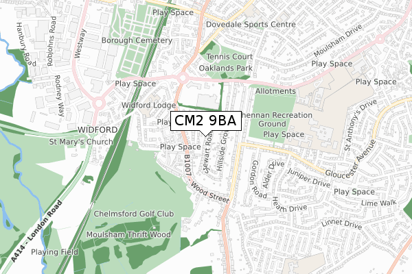 CM2 9BA map - small scale - OS Open Zoomstack (Ordnance Survey)