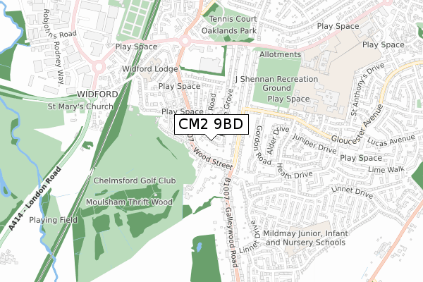 CM2 9BD map - small scale - OS Open Zoomstack (Ordnance Survey)