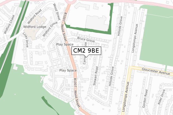 CM2 9BE map - large scale - OS Open Zoomstack (Ordnance Survey)