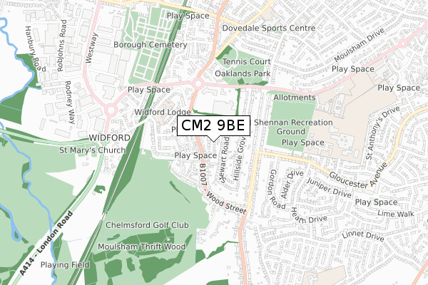 CM2 9BE map - small scale - OS Open Zoomstack (Ordnance Survey)