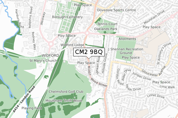 CM2 9BQ map - small scale - OS Open Zoomstack (Ordnance Survey)