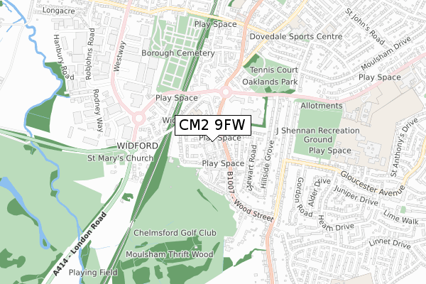 CM2 9FW map - small scale - OS Open Zoomstack (Ordnance Survey)