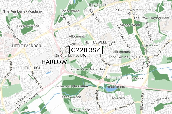 CM20 3SZ map - small scale - OS Open Zoomstack (Ordnance Survey)