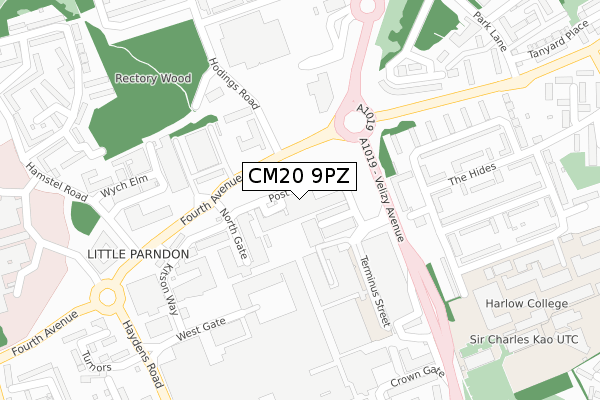 CM20 9PZ map - large scale - OS Open Zoomstack (Ordnance Survey)