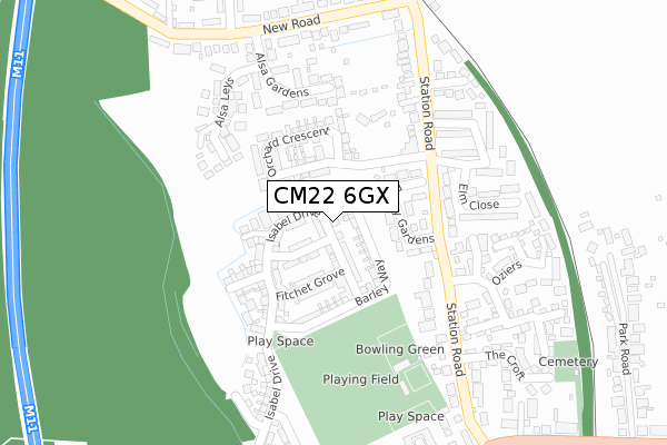 CM22 6GX map - large scale - OS Open Zoomstack (Ordnance Survey)