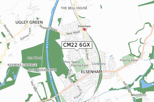 CM22 6GX map - small scale - OS Open Zoomstack (Ordnance Survey)