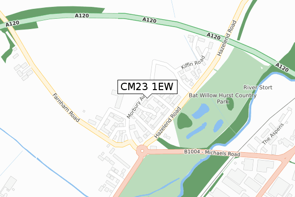 CM23 1EW map - large scale - OS Open Zoomstack (Ordnance Survey)