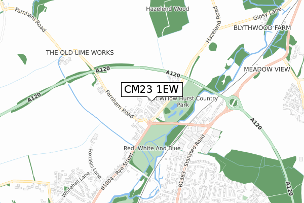 CM23 1EW map - small scale - OS Open Zoomstack (Ordnance Survey)