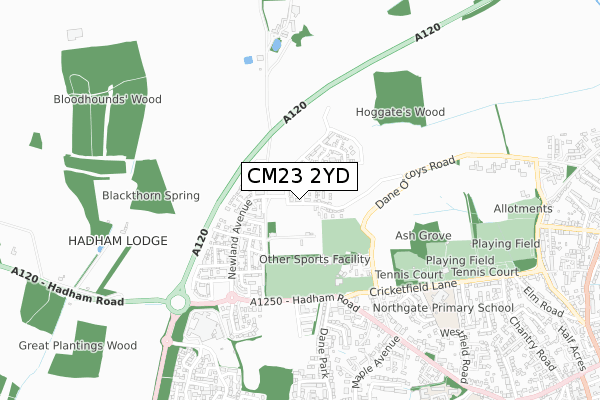 CM23 2YD map - small scale - OS Open Zoomstack (Ordnance Survey)