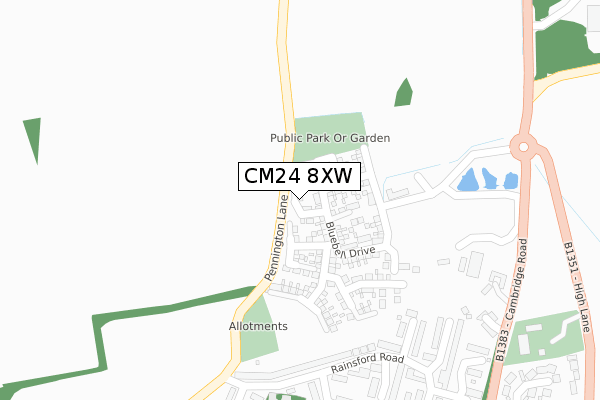 CM24 8XW map - large scale - OS Open Zoomstack (Ordnance Survey)