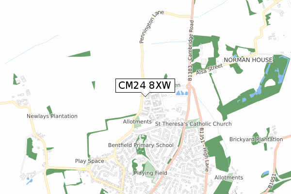 CM24 8XW map - small scale - OS Open Zoomstack (Ordnance Survey)