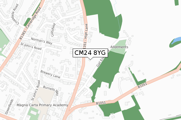 CM24 8YG map - large scale - OS Open Zoomstack (Ordnance Survey)