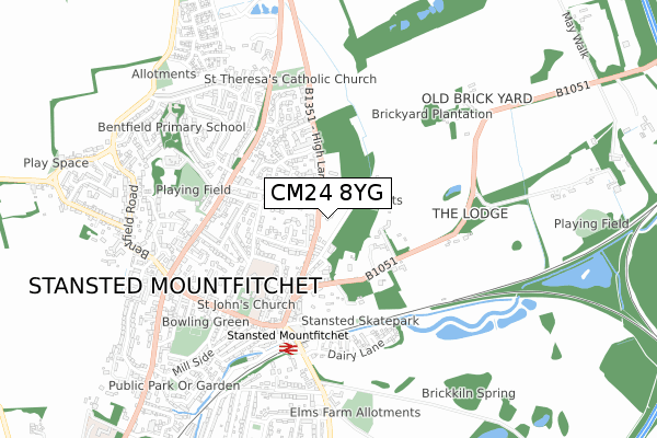 CM24 8YG map - small scale - OS Open Zoomstack (Ordnance Survey)