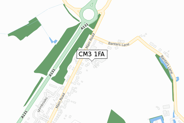 CM3 1FA map - large scale - OS Open Zoomstack (Ordnance Survey)