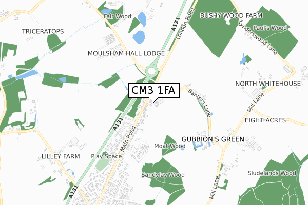 CM3 1FA map - small scale - OS Open Zoomstack (Ordnance Survey)