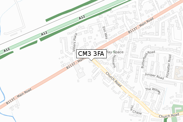 CM3 3FA map - large scale - OS Open Zoomstack (Ordnance Survey)