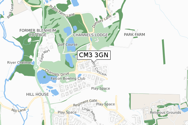 CM3 3GN map - small scale - OS Open Zoomstack (Ordnance Survey)