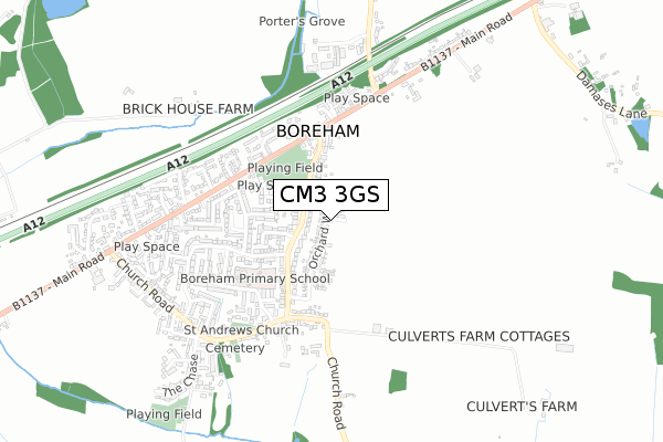 CM3 3GS map - small scale - OS Open Zoomstack (Ordnance Survey)