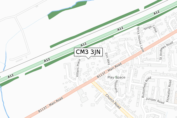 CM3 3JN map - large scale - OS Open Zoomstack (Ordnance Survey)