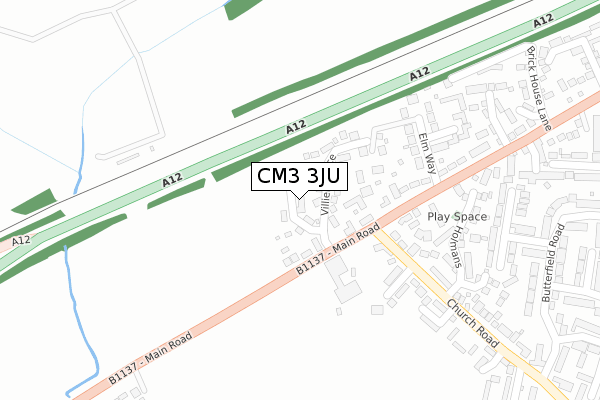 CM3 3JU map - large scale - OS Open Zoomstack (Ordnance Survey)