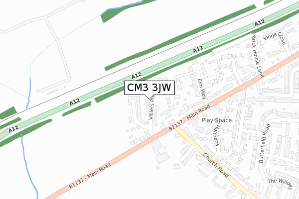 CM3 3JW map - large scale - OS Open Zoomstack (Ordnance Survey)