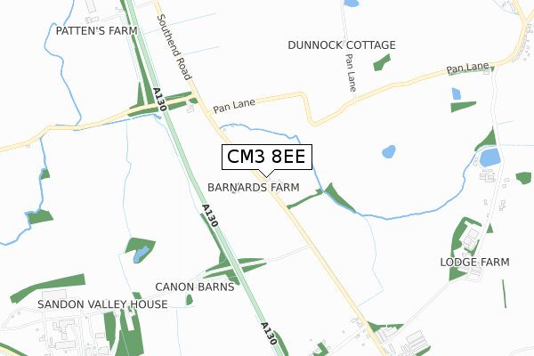 CM3 8EE map - small scale - OS Open Zoomstack (Ordnance Survey)