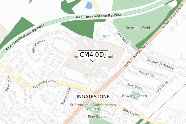 CM4 0DJ map - large scale - OS Open Zoomstack (Ordnance Survey)