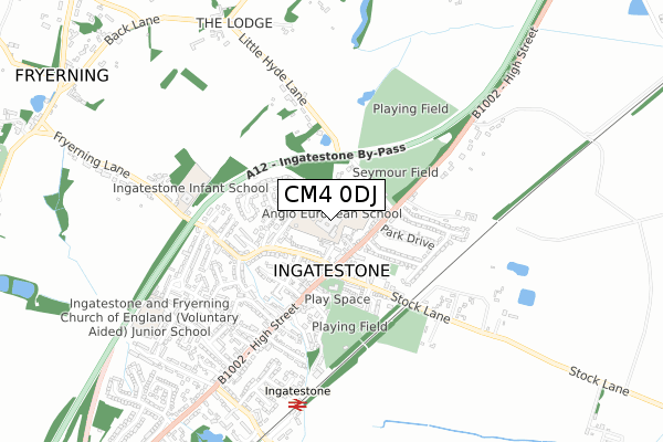 CM4 0DJ map - small scale - OS Open Zoomstack (Ordnance Survey)