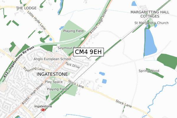 CM4 9EH map - small scale - OS Open Zoomstack (Ordnance Survey)