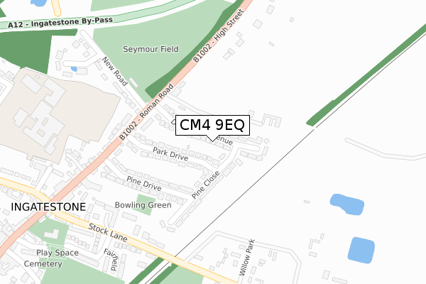 CM4 9EQ map - large scale - OS Open Zoomstack (Ordnance Survey)