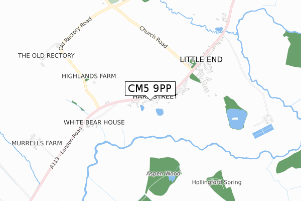 CM5 9PP map - small scale - OS Open Zoomstack (Ordnance Survey)