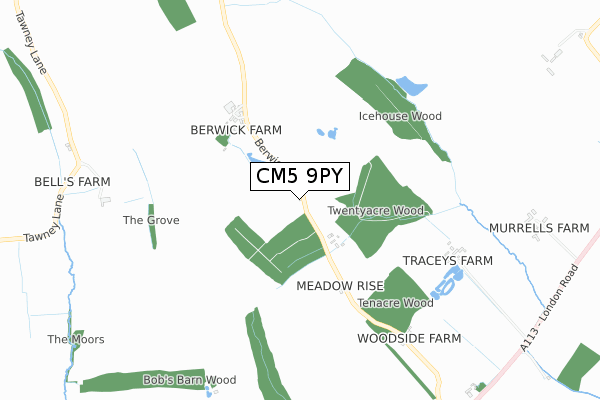 CM5 9PY map - small scale - OS Open Zoomstack (Ordnance Survey)