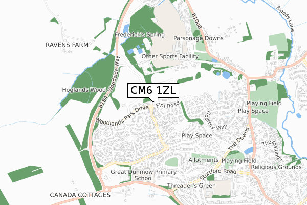 CM6 1ZL map - small scale - OS Open Zoomstack (Ordnance Survey)