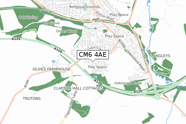 CM6 4AE map - small scale - OS Open Zoomstack (Ordnance Survey)