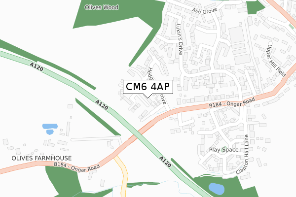 CM6 4AP map - large scale - OS Open Zoomstack (Ordnance Survey)