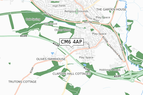 CM6 4AP map - small scale - OS Open Zoomstack (Ordnance Survey)