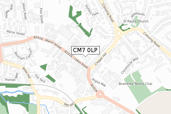 CM7 0LP map - large scale - OS Open Zoomstack (Ordnance Survey)